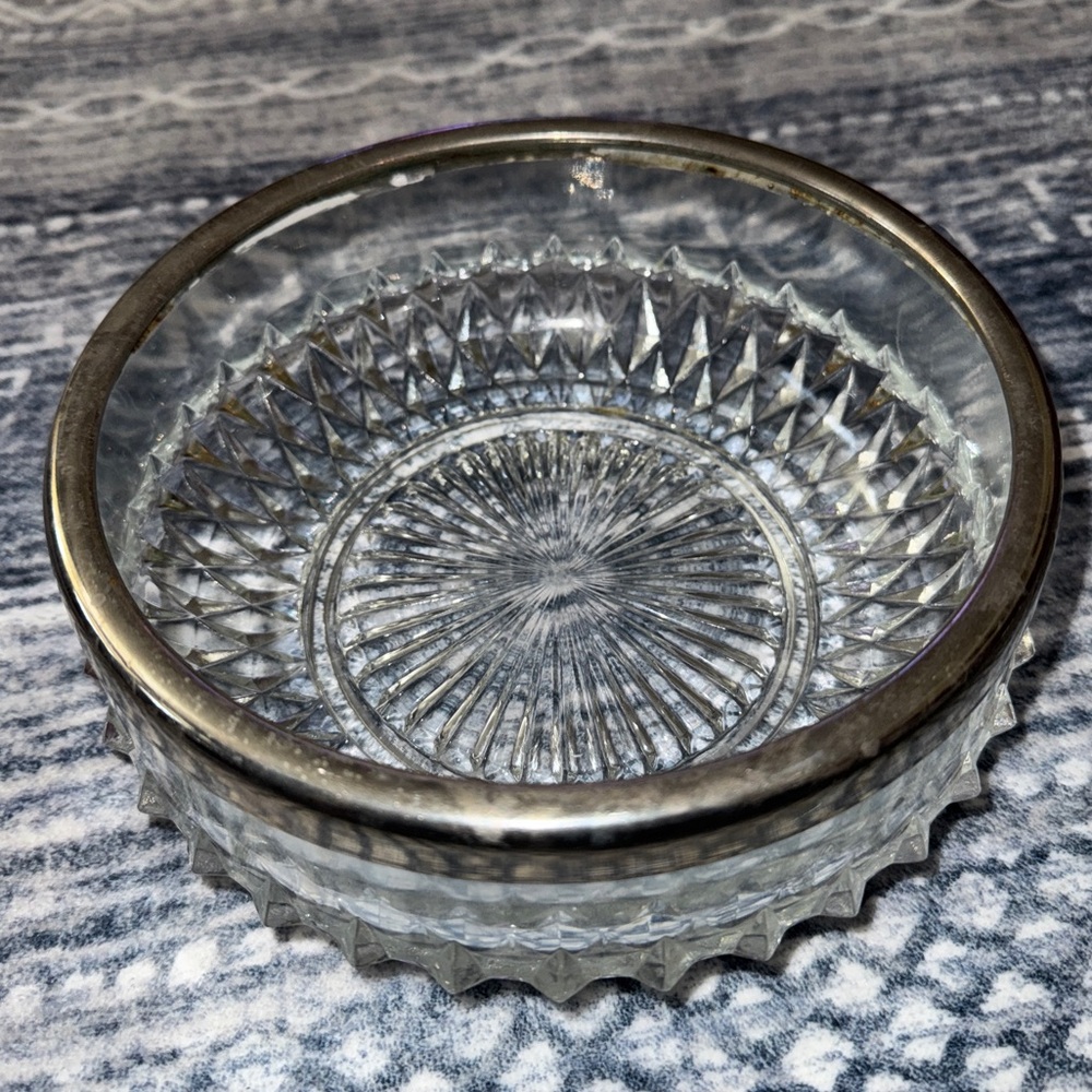 Vintage Genuine Crystal Bowl with Silver-plated Rim (Made In England) - Picture 2 of 16